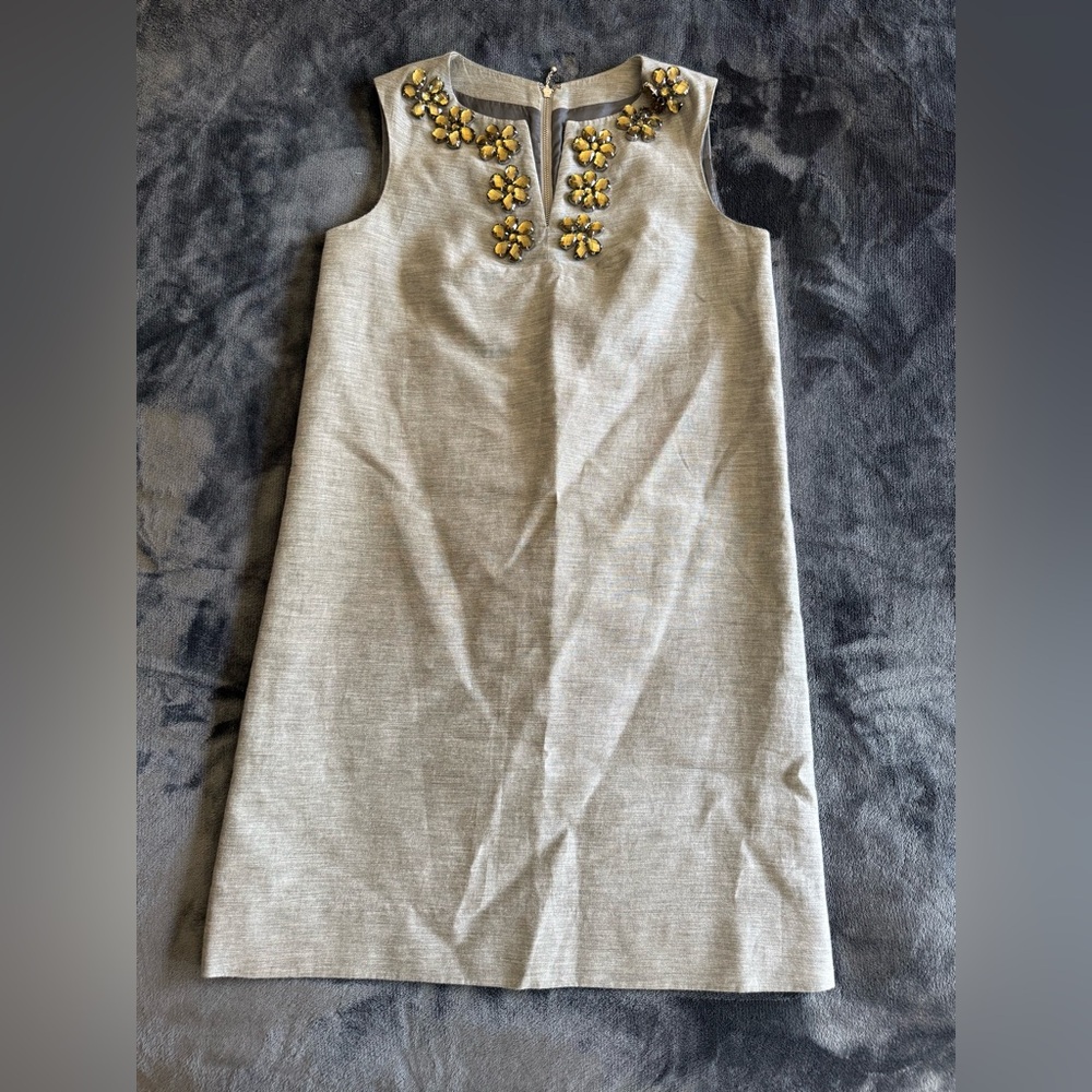 Kate Spade Grey Shift Dress with Gold Floral Accents